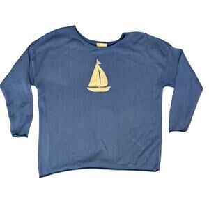 Kim Gravel Sweater Womens Size 1X Blue Relaxed Tunic Lightweight Sailboat Soft